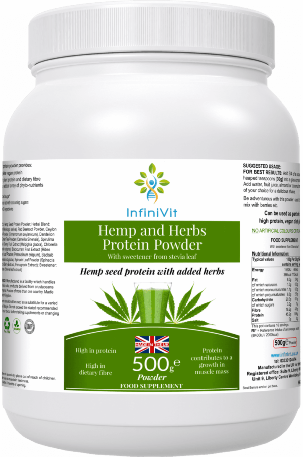 Hemp and Herbs Protein Powder - Premium hemp protein powder enriched with nourishing herbs for a wholesome nutritional boost